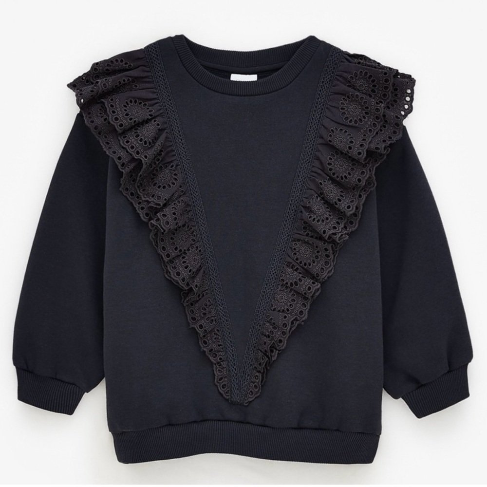 Zara Girls Black Lace Embroidered Detail Sweatshirt Size 9 Or Medium
